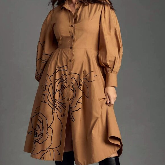 Anthropologie Dresses & Skirts - Long-Sleeve A-Line Midi Shirt Dress By Anthropologie